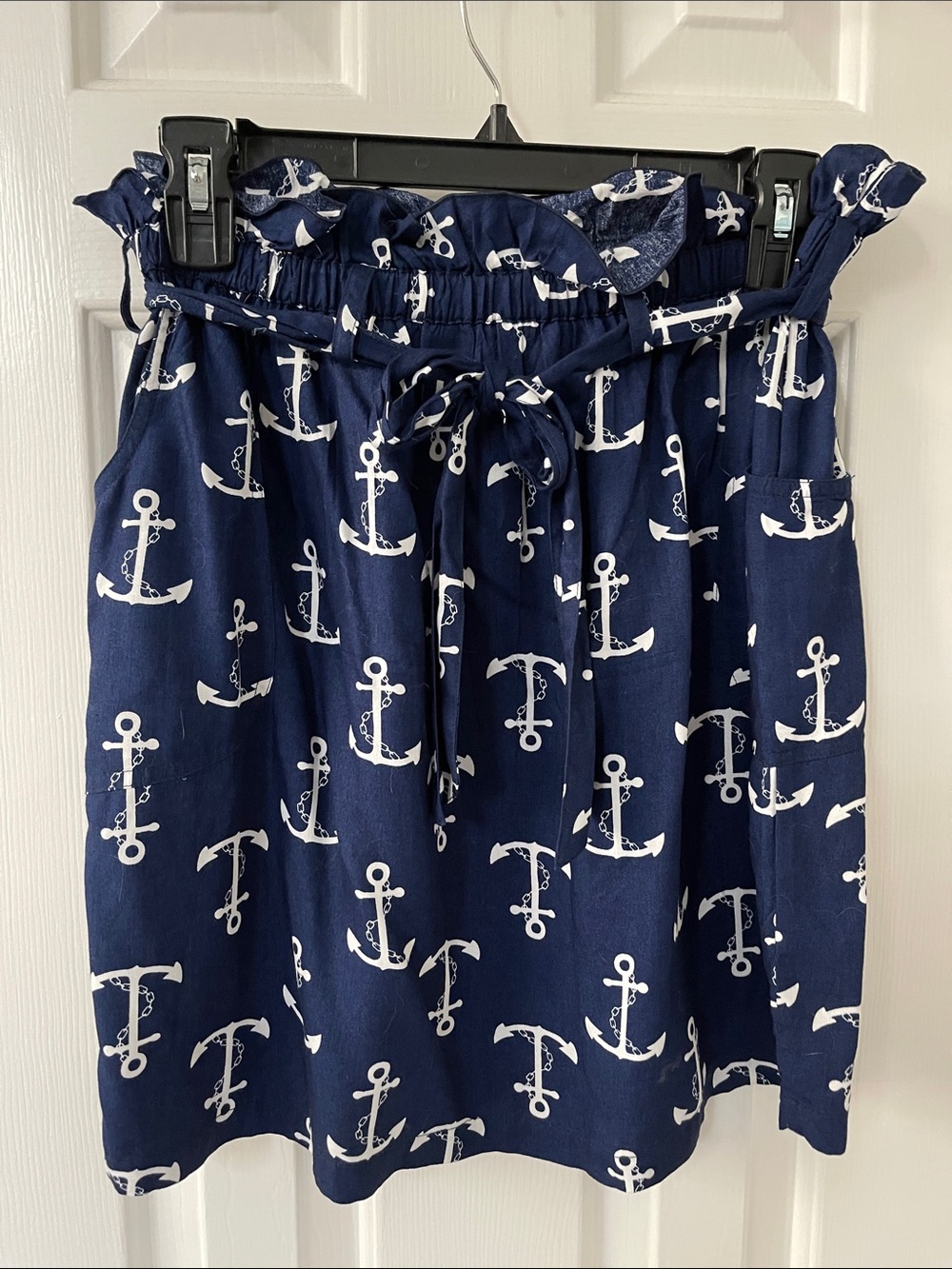 escapada Navy Anchor Print Paperbag Mini Skirt